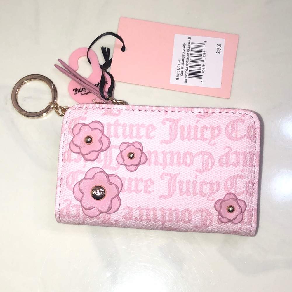Juicy Couture Gothic Status Flamingo Pink Juicy Bouquet Center Coin Pouch Wallet
